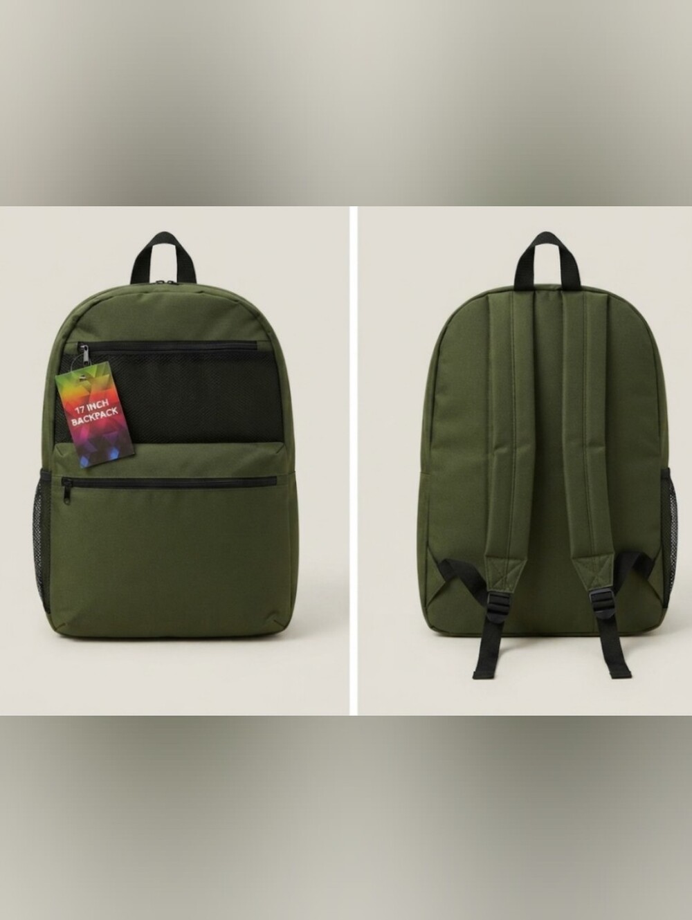 17 Inch Olive Green Backpack